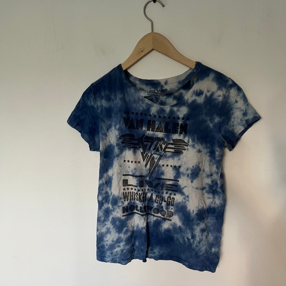 Van Halen Blue Tie Dye Graphic Tee Cutout Neck Whiskey A Go-Go Small